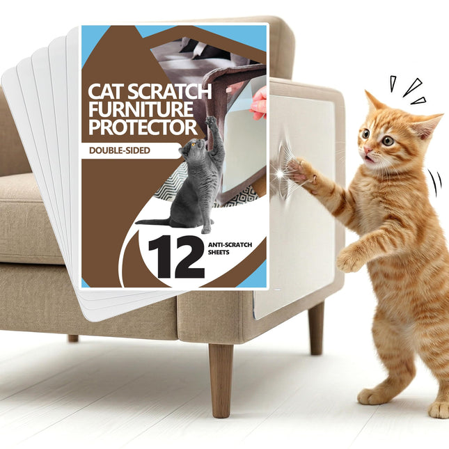 Sleek Guards cat scratch furniture protector – 12-pack double-sided clear sheets on sofa armrest