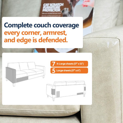 Cat Scratch Furniture Protector, 12-Pack Double-Sided Clear Sheets, Sleek Guards