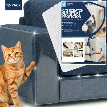 Cat Scratch Furniture Protector, 12-Pack One-Sided Clear Sheets 17"x12", Sleek Guards