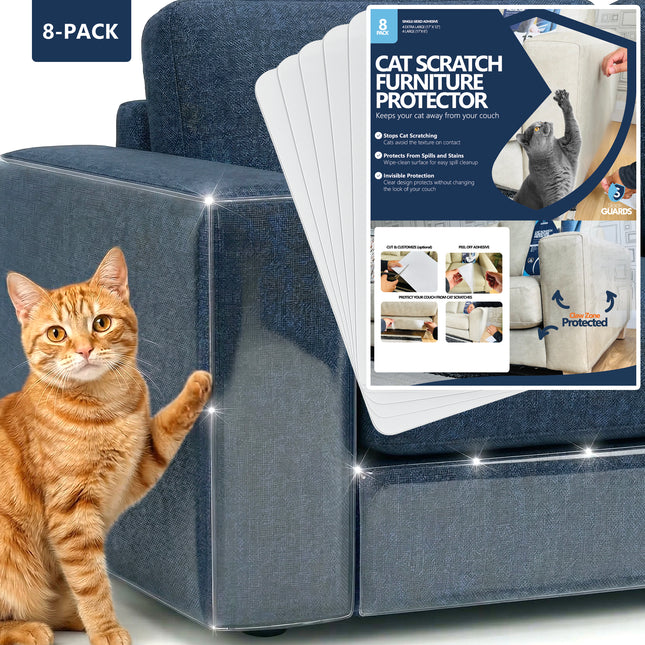 Cat Scratch Furniture Protector, 8-Pack One-Sided Clear Sheets, Sleek Guards